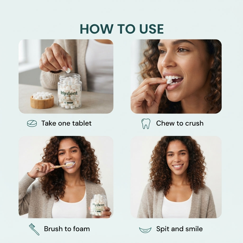 Refillable Glass Jar , 8% Hydroxyapatite Toothpaste Tablets - 62 Tablets
